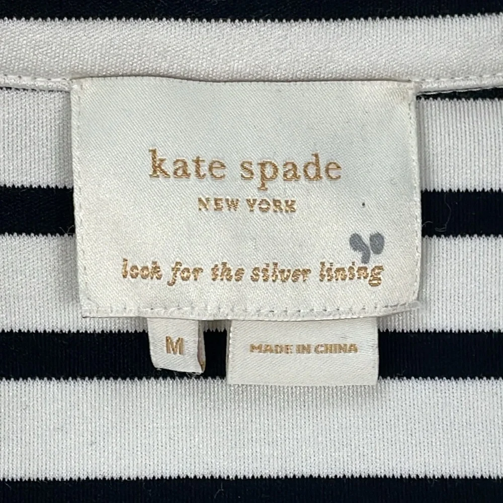 Kate Spade Nautical Striped Bow Jacket Crop Double Breasted Black White Sz M